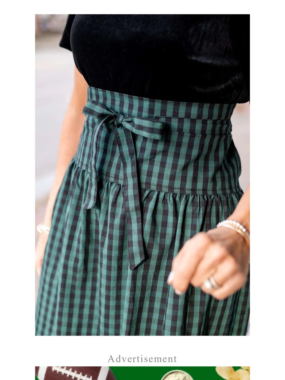 Draper James High-Waisted Green & Black Gingham Tie Skirt